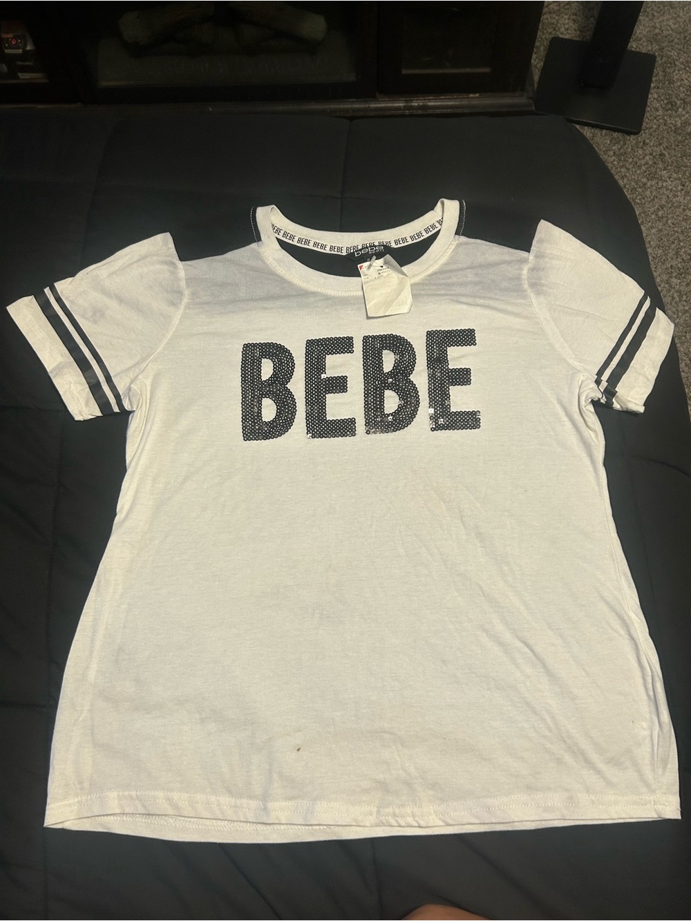 BEBE Girls' White Graphic Logo Tee